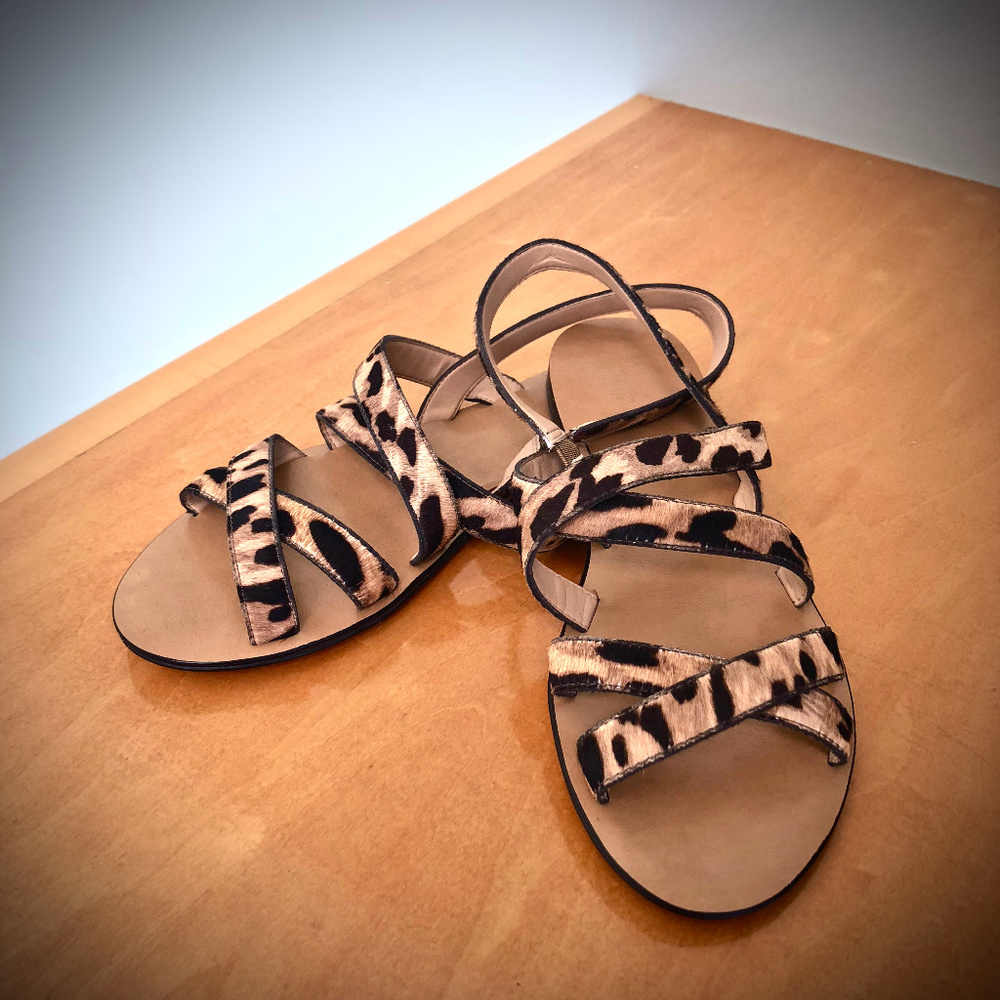J. Crew NWT Cross Strap Leopard Calfhair Sandal 6M